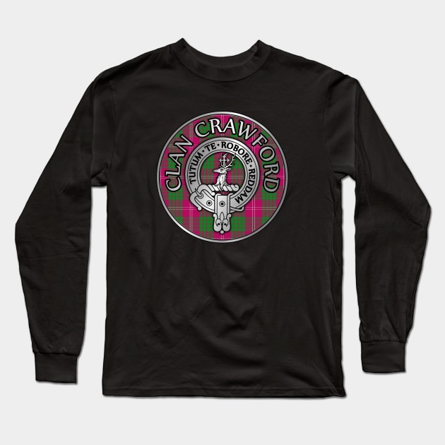 Clan Crawford Crest & Tartan Long Sleeve T-Shirt by Taylor'd Designs